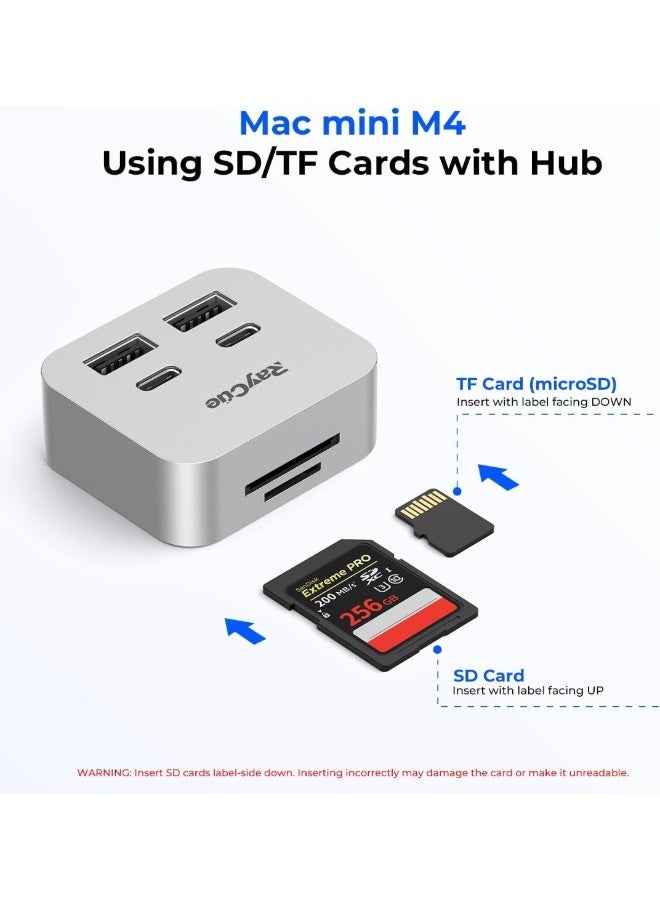رايكيو مُستودع ماك ميني إم4 ميني لجهاز ماك ميني إم4 | محول USB-C بمنافذ 6 مع مُعدّلَين بسرعة 10 جيجابت/ثانية، 2× منفذ USB-C بسرعة 10 جيجابت/ثانية، 2× منفذ USB-A بسرعة 10 جيجابت/ثانية، قارئ بطاقة SD TF 3.0 | نقل بيانات سريع واتصال متعدد الأجهزة - Image 5