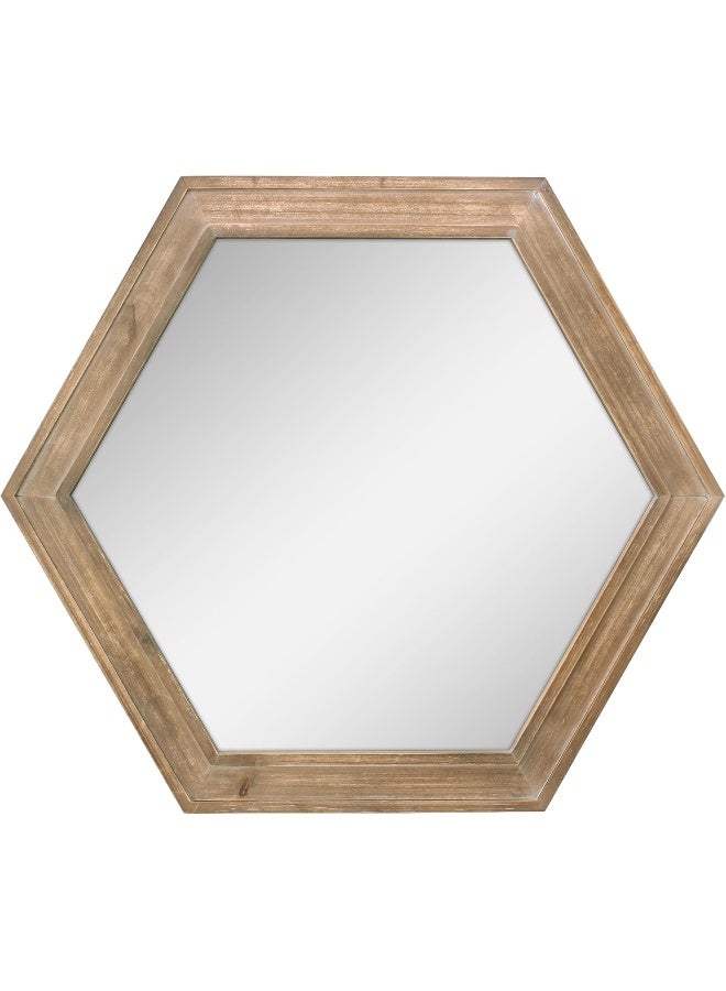 Stonebriar Decorative 24 Hexagon Hanging Wall Mirror with Natural Wood Frame and Attached Hanging Bracket Rustic Farmhouse Decor for the Living Room Bathroom Bedroom and Entryway Brown - Image 4