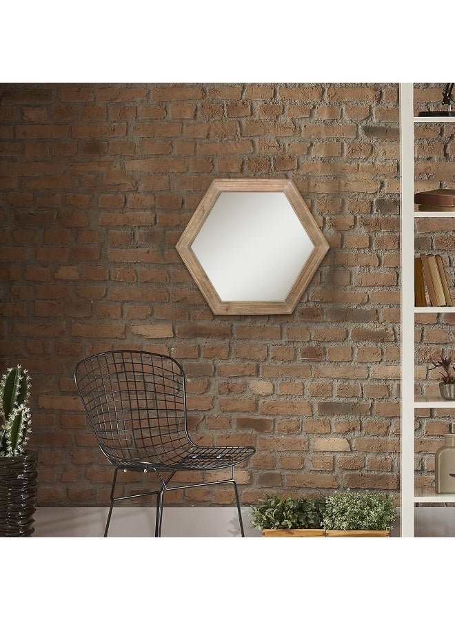 Stonebriar Decorative 24 Hexagon Hanging Wall Mirror with Natural Wood Frame and Attached Hanging Bracket Rustic Farmhouse Decor for the Living Room Bathroom Bedroom and Entryway Brown - Image 3