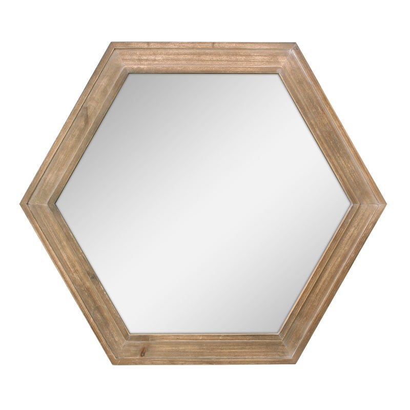 Stonebriar Decorative 24 Hexagon Hanging Wall Mirror with Natural Wood Frame and Attached Hanging Bracket Rustic Farmhouse Decor for the Living Room Bathroom Bedroom and Entryway Brown - Image 1