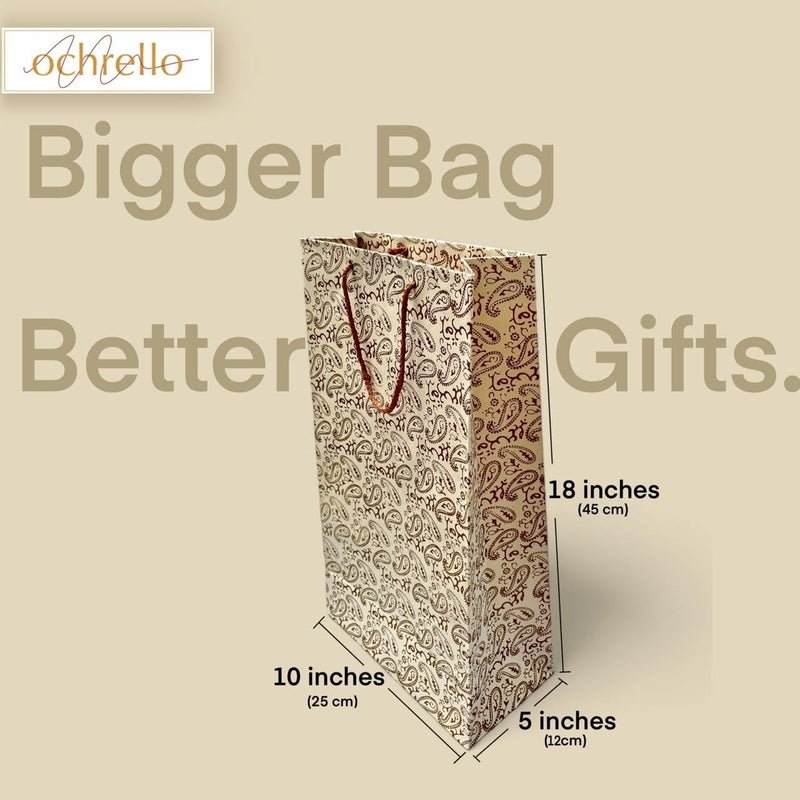 ochrello Gift Bags - Paper Bags For Return Gifts - Large Carry Bags For Gifting - Large Paper Bags -Goodie Bags for taller gifts - Gift Covers - Pack Of 3, Paisley, Yellow. 25cms (10 inches) x 12 cms (5 inches) x 45 cms (18 inches). (3) - Image 4