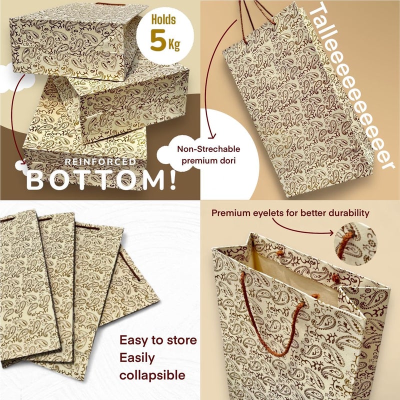 ochrello Gift Bags - Paper Bags For Return Gifts - Large Carry Bags For Gifting - Large Paper Bags -Goodie Bags for taller gifts - Gift Covers - Pack Of 3, Paisley, Yellow. 25cms (10 inches) x 12 cms (5 inches) x 45 cms (18 inches). (3) - Image 3
