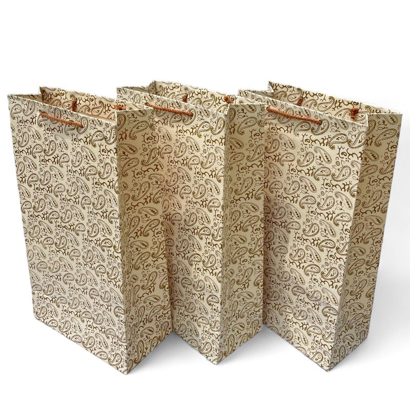 ochrello Gift Bags - Paper Bags For Return Gifts - Large Carry Bags For Gifting - Large Paper Bags -Goodie Bags for taller gifts - Gift Covers - Pack Of 3, Paisley, Yellow. 25cms (10 inches) x 12 cms (5 inches) x 45 cms (18 inches). (3) - Image 1