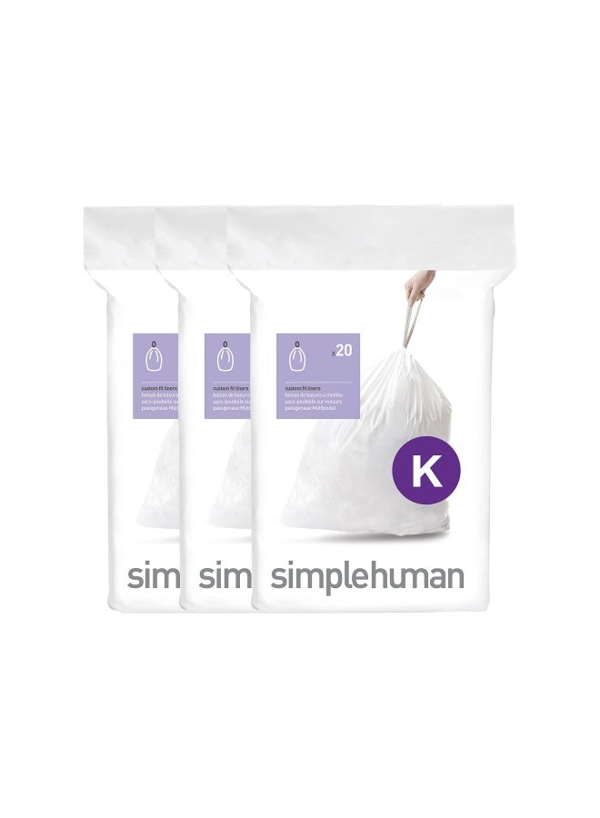 simplehuman Cw0260 Code K Custom Fit Bin Liner Bulk Pack White Plastic 3 Pack Of 20 Total 60 Liners - Image 1