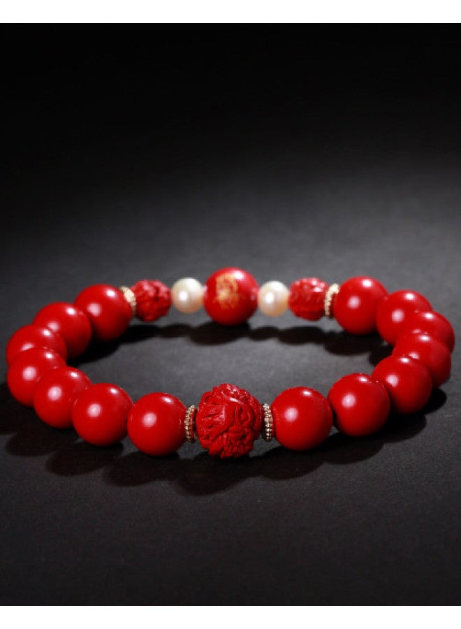 Goddess Renewal】cinnabar Bracelet With Pixiu And Lucky Beads, Unisex Couple's Gift For Girlfriend Or Lover, Auspicious Present - Image 1