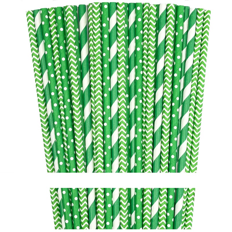 Outside the Box Papers Green and White Paper Straws  Stripe Chevron Polka Dot  Birthday Christmas St Patricks Day Supply  100 Pack Outside the Box Papers