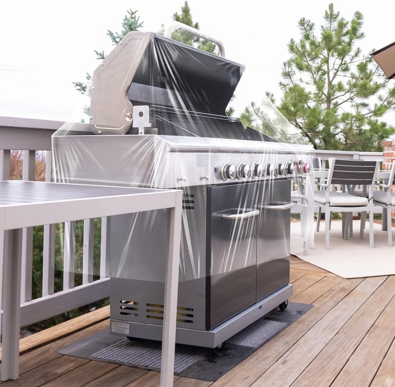 Hoolerry 60 Inch Clear BBQ Grill Barbecue Cover Plastic Heavy Duty Waterproof Outdoor Furniture Cover UV Resistant for Charbroil Grills and More - Image 4