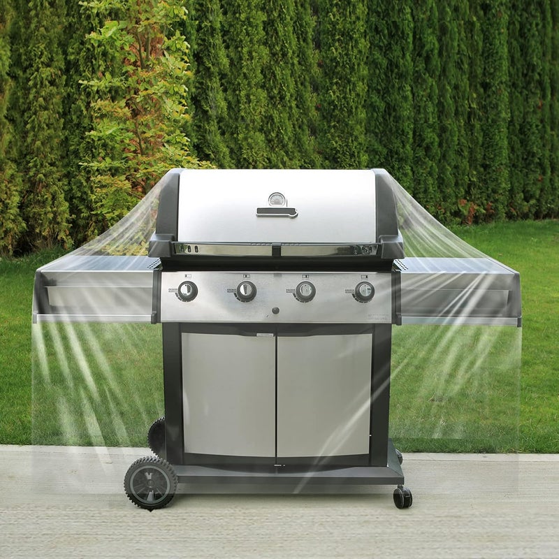 Hoolerry 60 Inch Clear BBQ Grill Barbecue Cover Plastic Heavy Duty Waterproof Outdoor Furniture Cover UV Resistant for Charbroil Grills and More - Image 1