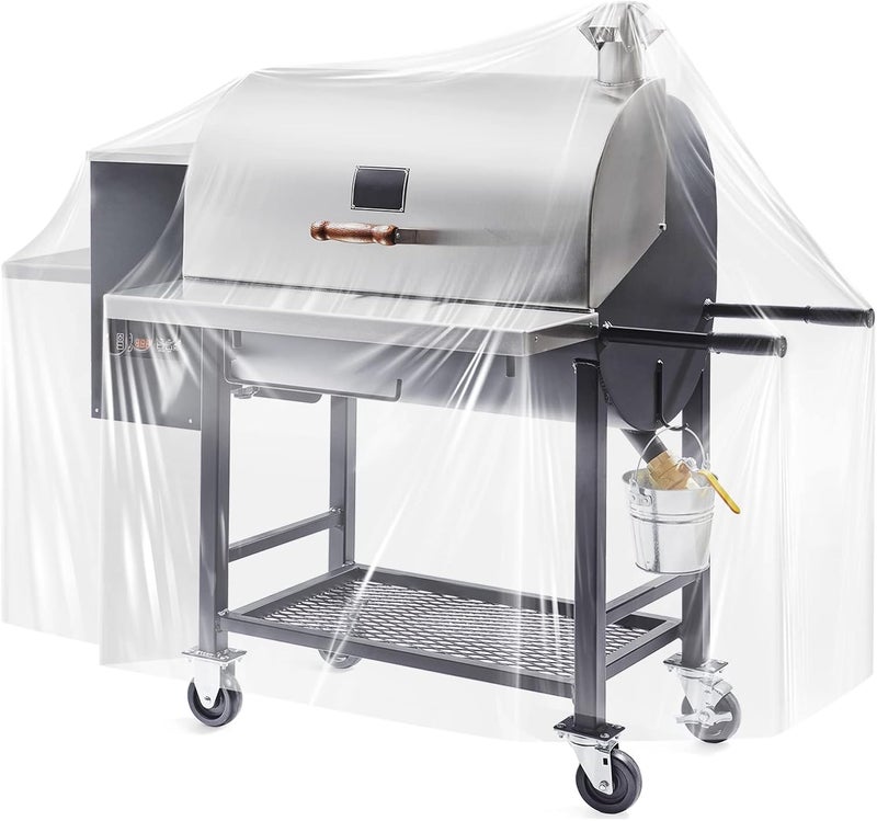 Hoolerry 60 Inch Clear BBQ Grill Barbecue Cover Plastic Heavy Duty Waterproof Outdoor Furniture Cover UV Resistant for Charbroil Grills and More - Image 5