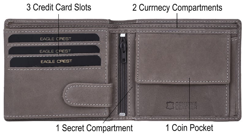 Eagle Crest Nova Vintage Grey Leather Wallet for Men - Image 3