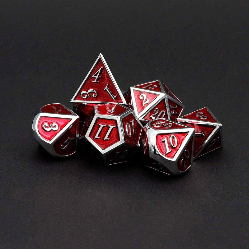 Haxtec Metal Dice Set D&D Red Silver DND Dice Set for Dungeons and Dragons RPG Games Leather Dice Bag DND Gifts-Glossy Enamel Dice (Silver Red) - Image 4