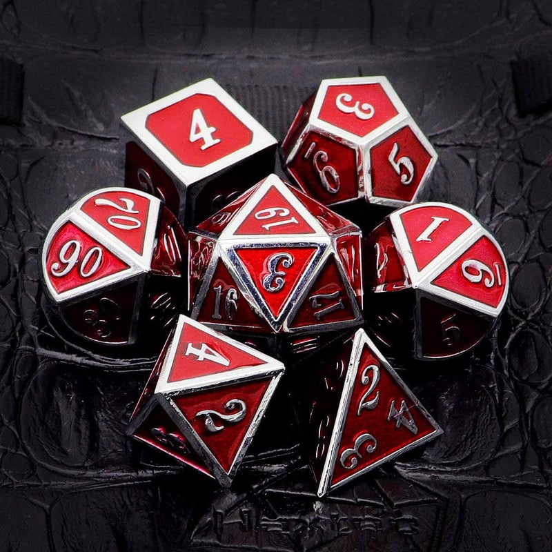 Haxtec Metal Dice Set D&D Red Silver DND Dice Set for Dungeons and Dragons RPG Games Leather Dice Bag DND Gifts-Glossy Enamel Dice (Silver Red) - Image 5
