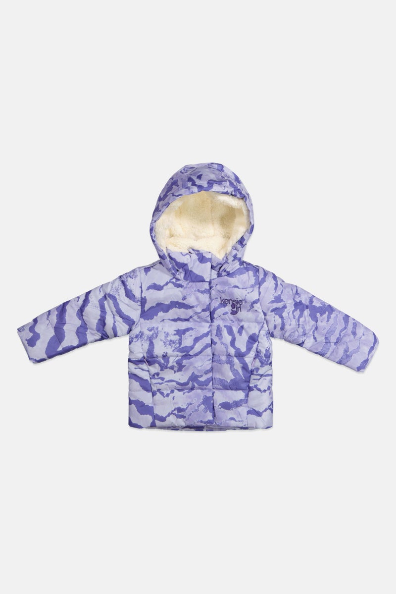 Kensie Girl Toddlers Girl Camouflage Print Puffer Jacket, lavender - Image 1