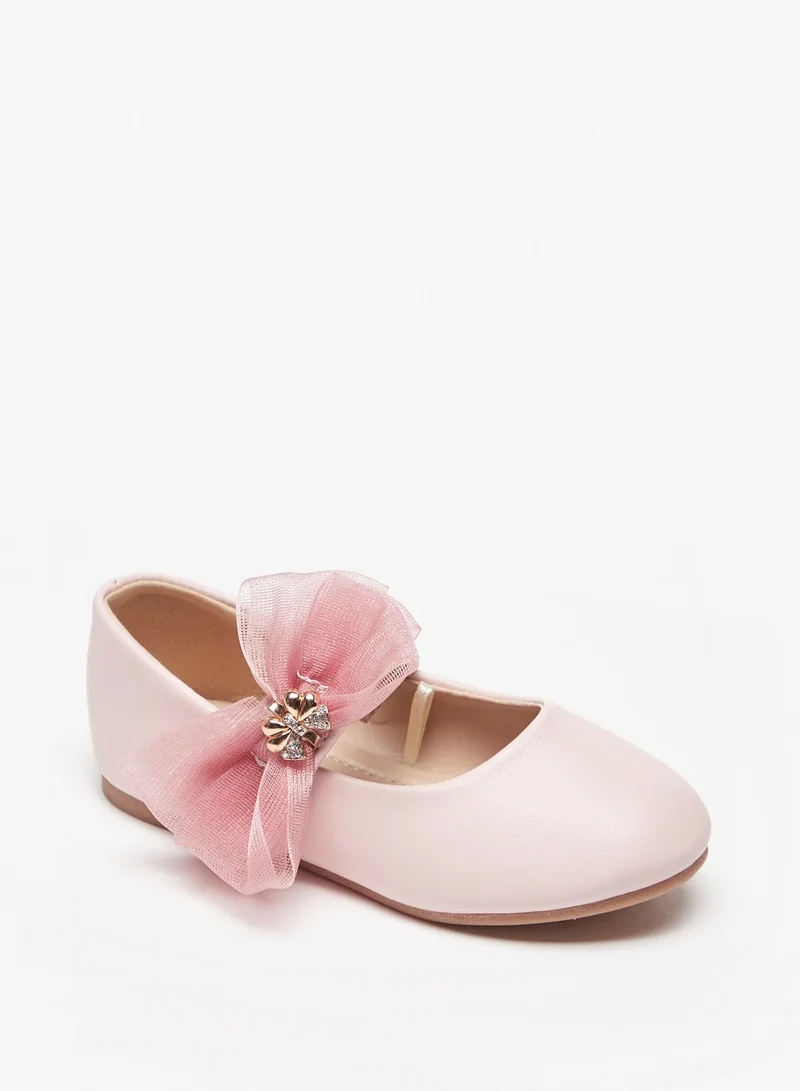 Flora Bella By Shoexpress Girls Bow Accented Round Toe Ballerina Shoes with Hook and Loop Closure