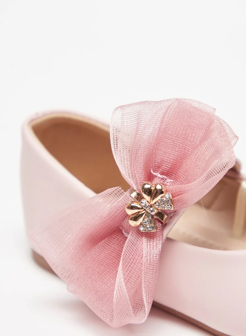 Flora Bella By Shoexpress Girls Bow Accented Round Toe Ballerina Shoes with Hook and Loop Closure