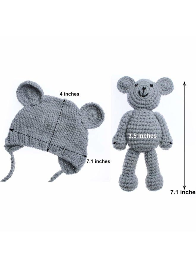 ECYC Newborn Baby Bear Hat Beanie with Bear Dolls Photography Accessories,White  - Image 4