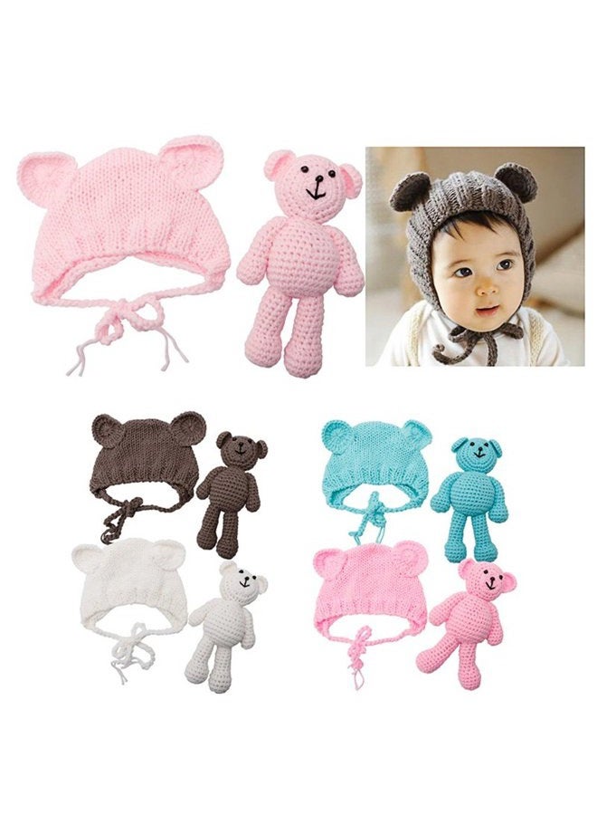 ECYC Newborn Baby Bear Hat Beanie with Bear Dolls Photography Accessories,White  - Image 3