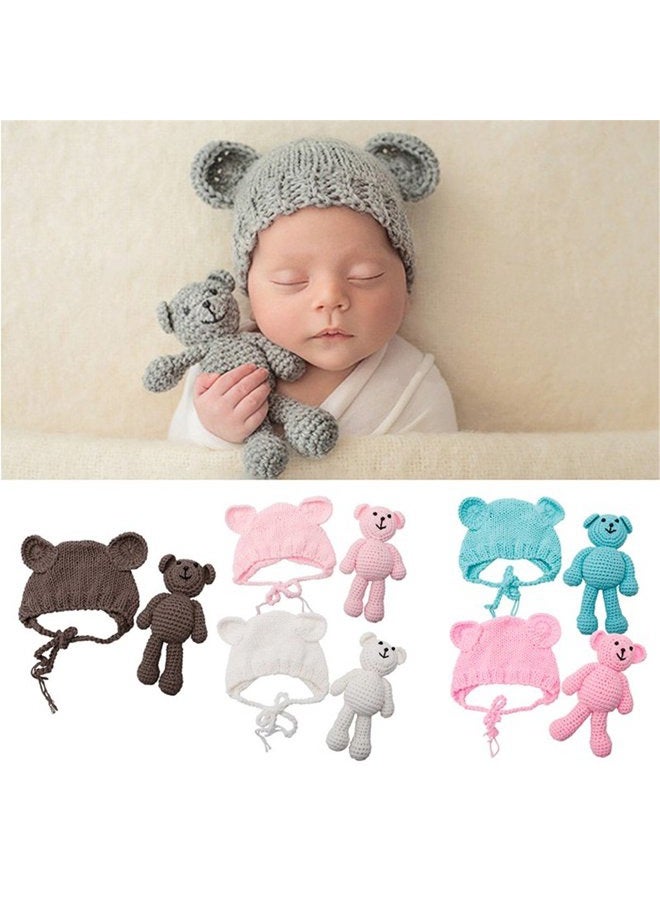 ECYC Newborn Baby Bear Hat Beanie with Bear Dolls Photography Accessories,White  - Image 2