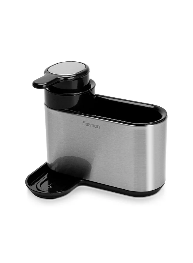 Kitchen Sink Caddy Organizer with Built-in Soap Dispenser, Sponge Holder | Rust-Proof Stainless Steel Sink Organizer | Removable Drain Rack Holder for Brushes, Sponges