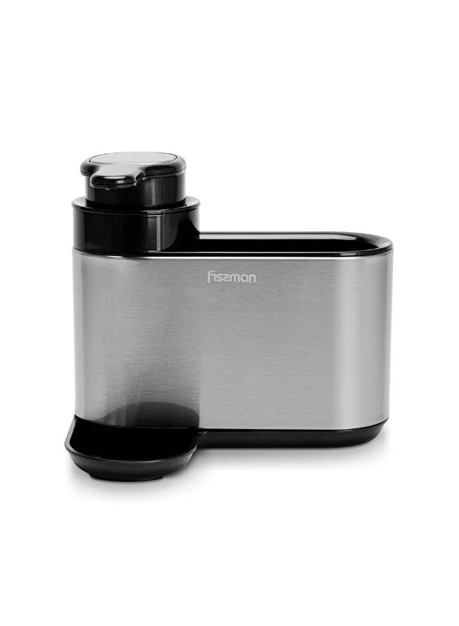 Fissman  Kitchen Sink Caddy Organizer with Built-in Soap Dispenser, Sponge Holder | Rust-Proof Stainless Steel Sink Organizer | Removable Drain Rack Holder for Brushes, Sponges  | Best Price UAE