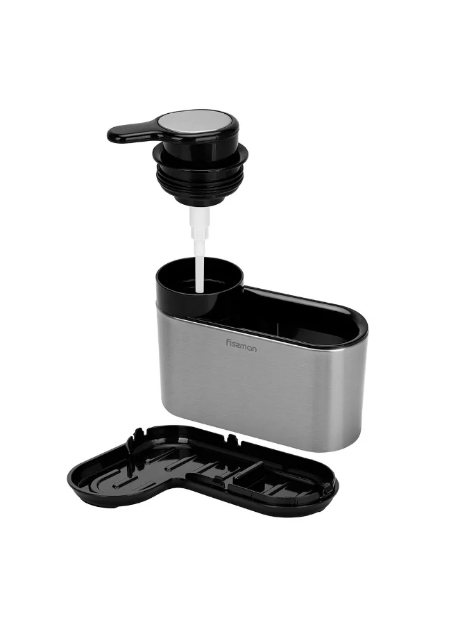 Fissman  Kitchen Sink Caddy Organizer with Built-in Soap Dispenser, Sponge Holder | Rust-Proof Stainless Steel Sink Organizer | Removable Drain Rack Holder for Brushes, Sponges  | Best Price UAE