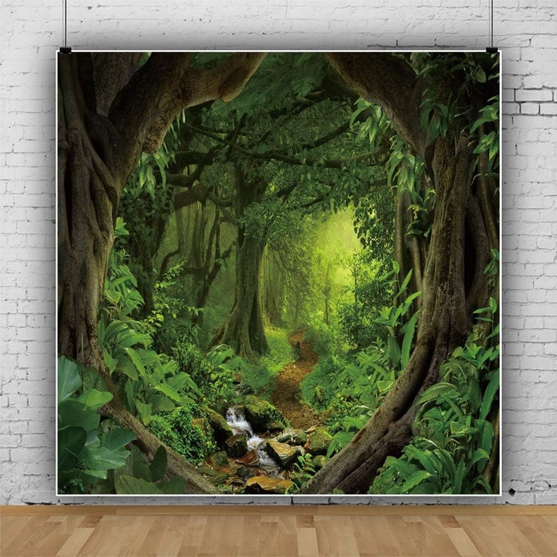 Laeacco 10x10ft Fairytale Forest Backdrop Green Trees Tropical Rainforest Natural Scenery Photography Background Creek Deep Woods Wonderland Newborn Baby Shower Children Kids Adults Portrait Photo - Image 2