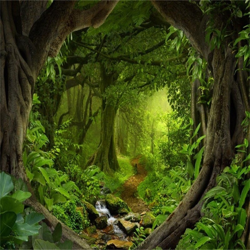 Laeacco 10x10ft Fairytale Forest Backdrop Green Trees Tropical Rainforest Natural Scenery Photography Background Creek Deep Woods Wonderland Newborn Baby Shower Children Kids Adults Portrait Photo - Image 1