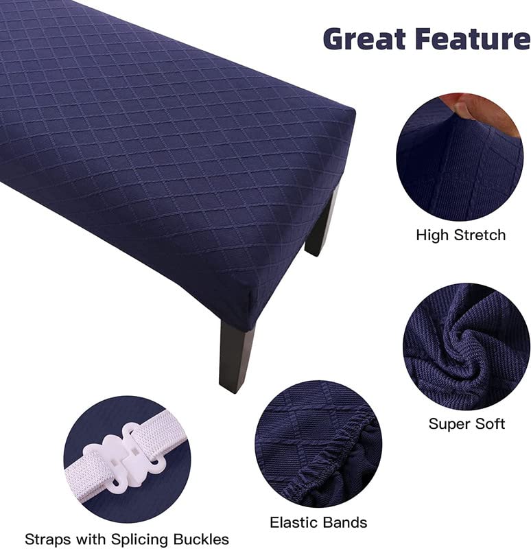 Street27® High Stretch Jacquard Dining Bench Cover Elastic Chair Covers - Anti-Dust Removable Bench Slipcover Washable Bench Seat Protector Cushion Cover for Living Room, Bedroom, (Navy Blue) - Image 5