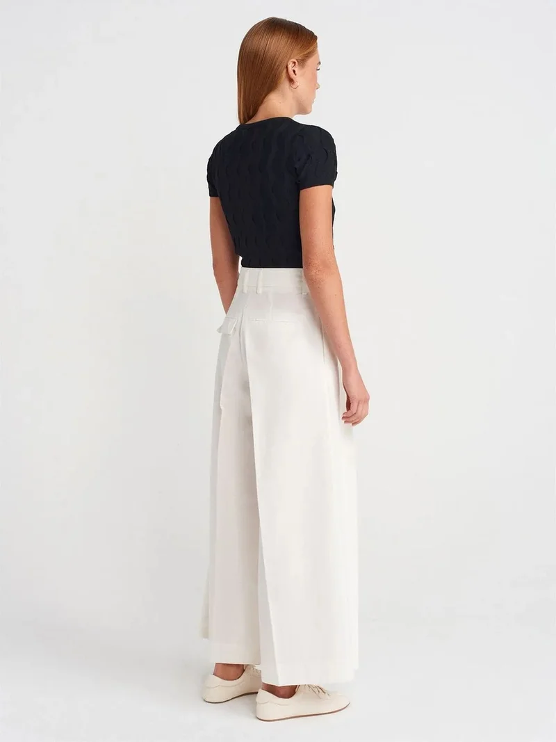 ديلفين Dilvin High-Waist Wide-Leg Linen Blend Trousers