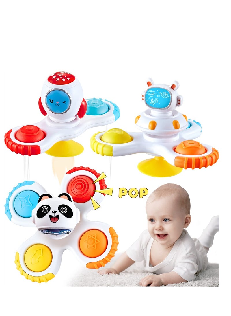 Excefore Baby Suction Cup Rotating Toy Sensory Toy Early Education Toy Bathtub Toy Dining Chair Toy Boy Baby Girl Birthday Gift 3 Pieces  - Image 1