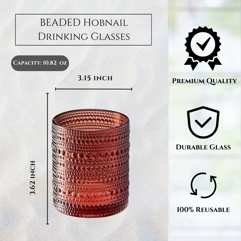 Khen Hobnail Beaded Highball Drinking Tumbler Glasses | Set of 6 | Color, Vintage Bubble Design Whiskey Glassware, Old-Fashioned, Embossed Design for Water, Wine, Cocktail Embossed Heavy Glas, Rocks Glass - Image 4