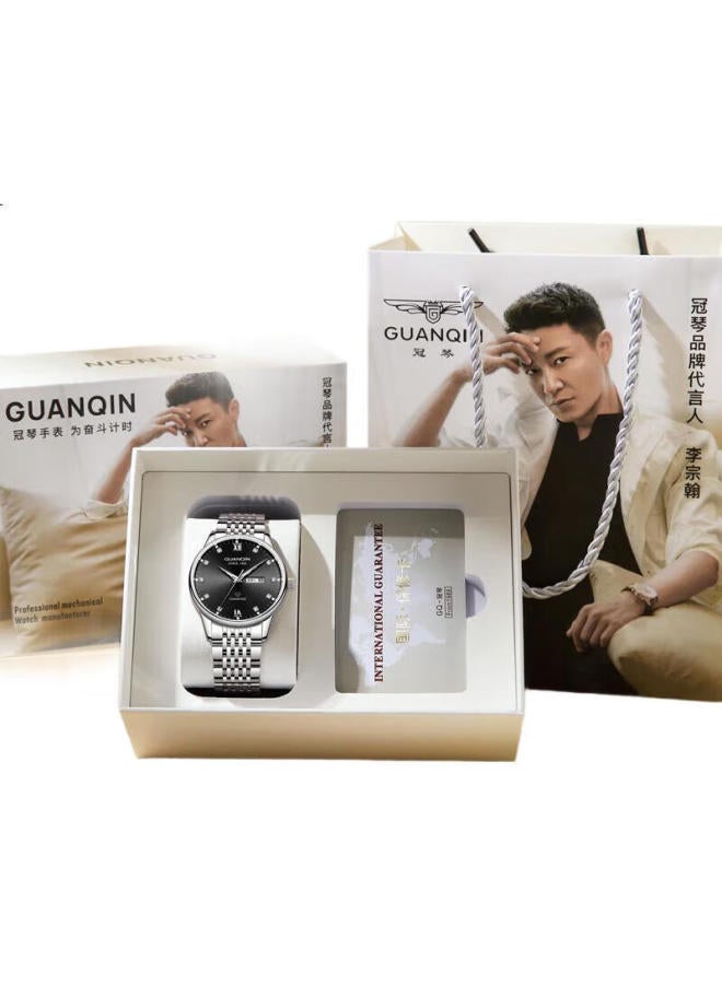 GUANQIN ساعة معصم ميكانيكية للرجال من جوانكين، جودة سويسرية، تقويم مزدوج، مقاومة للماء، أوتوماتيكية بالكامل، علامة تجارية للأعمال، ساعة محلية - Image 2