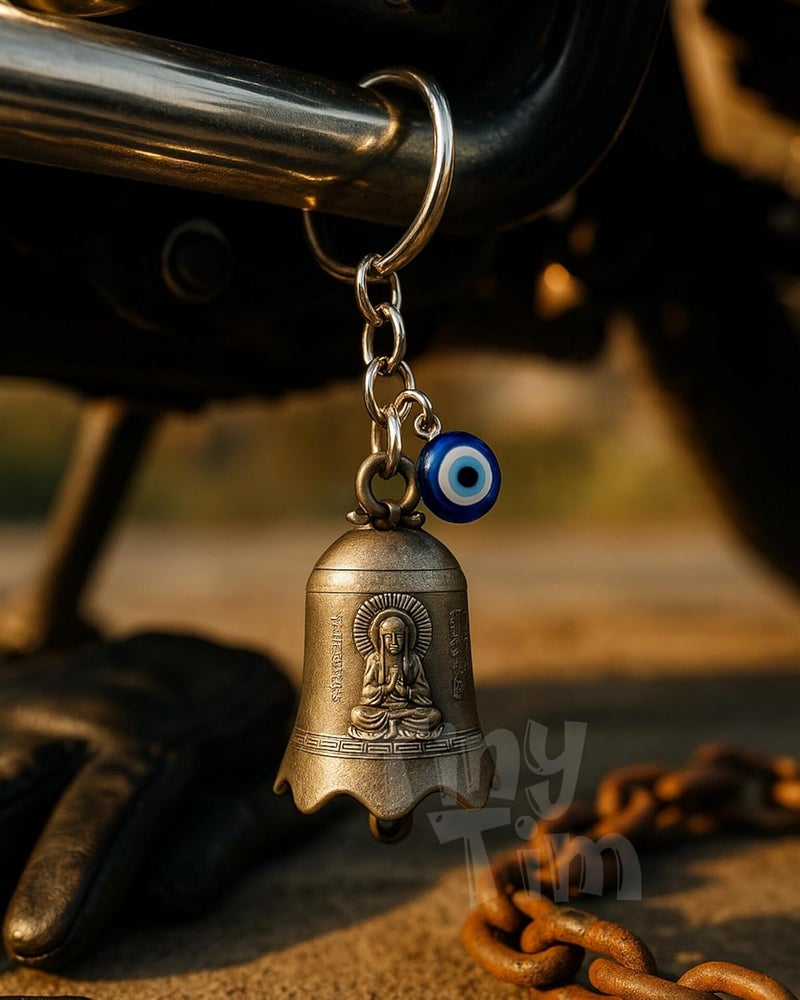 Tiny Tim Store Guardian Bell with Evil Eye Charm – Protective Motorcycle & Car Accessory – Tibetan-Inspired Design – Wards Off Negative Energy – Ideal Gift for Bikers & Travelers - Image 5