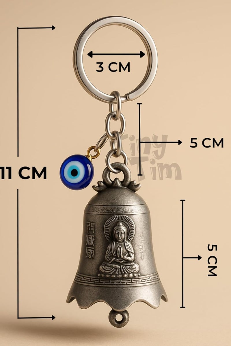 Tiny Tim Store Guardian Bell with Evil Eye Charm – Protective Motorcycle & Car Accessory – Tibetan-Inspired Design – Wards Off Negative Energy – Ideal Gift for Bikers & Travelers - Image 2