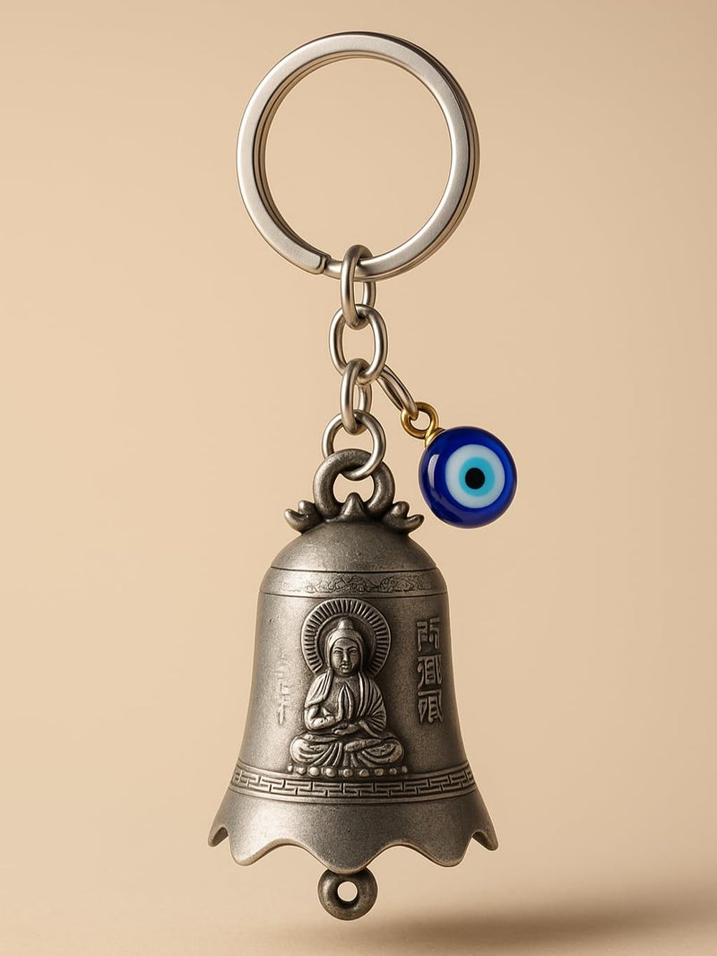 Tiny Tim Store Guardian Bell with Evil Eye Charm – Protective Motorcycle & Car Accessory – Tibetan-Inspired Design – Wards Off Negative Energy – Ideal Gift for Bikers & Travelers - Image 1