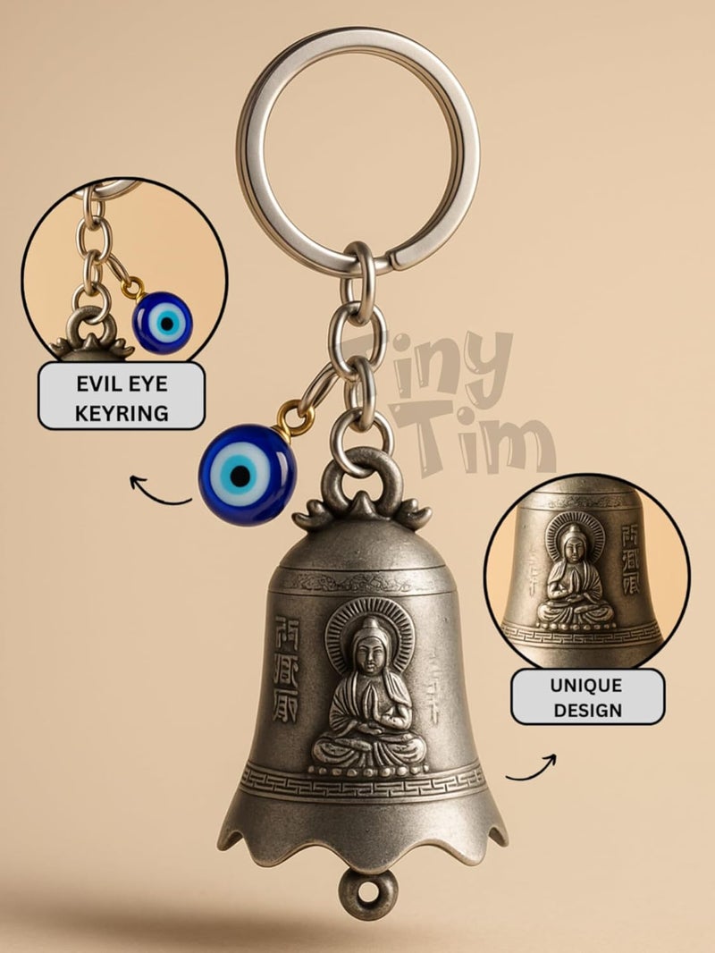 Tiny Tim Store Guardian Bell with Evil Eye Charm – Protective Motorcycle & Car Accessory – Tibetan-Inspired Design – Wards Off Negative Energy – Ideal Gift for Bikers & Travelers - Image 4
