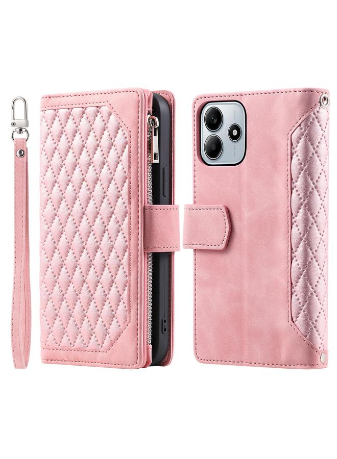 S-TOP Case For Redmi Note 14 4G EU 164.84mm Grid Texture Zipper Leather Phone Case with Lanyard - Image 1