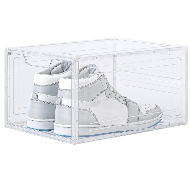 Smart Saver Solid Plastic Shoe Organizer Shoe Storage with Magnetic Front Door Shoe Rack 1 Pack Shoe Boxes Clear Sneaker Storage Shoe Organizer for Closet Shoe Display Case White - Image 1