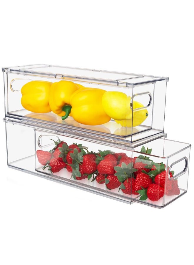 Abiudeng Refrigerator Organizer Bins with Pull-out Drawer，Plastic Kitchen Pantry Cabinet, BPA-free Drawable Clear Storage Cases,Organizer for Freezer, Cabinet, Kitchen, Pantry Organization-2 Pack - Image 1