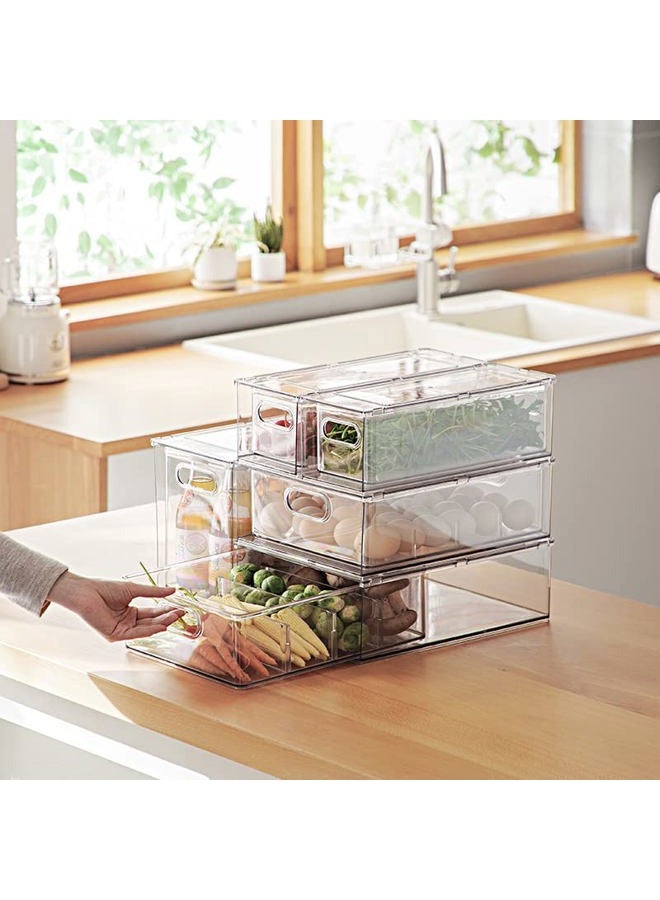 Abiudeng Refrigerator Organizer Bins with Pull-out Drawer，Plastic Kitchen Pantry Cabinet, BPA-free Drawable Clear Storage Cases,Organizer for Freezer, Cabinet, Kitchen, Pantry Organization-2 Pack - Image 5