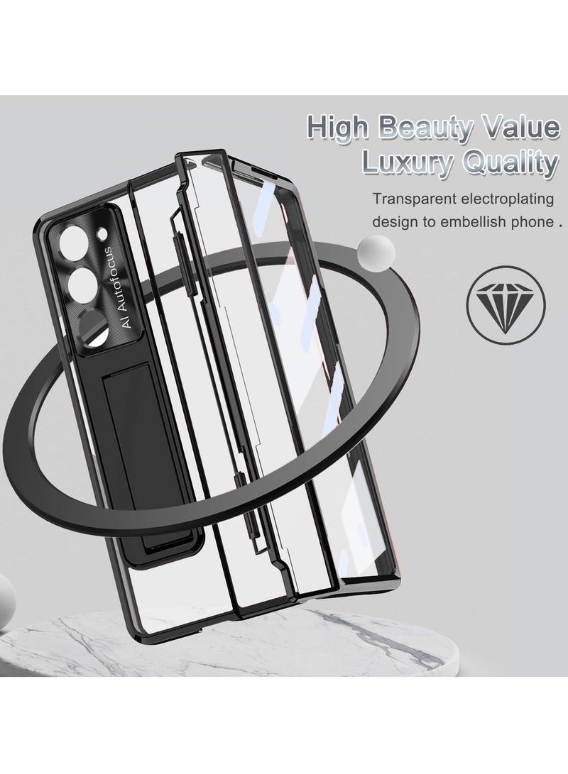 KASTWAVE Protective Case for Samsung Z Fold 5 - Compatible with S Pen & S Pen Holder & Kickstand, Stylish Gold Case with Pen Slot for Galaxy Z Fold 5 and Galaxy Z Fold 5 5G (Black) - Image 5