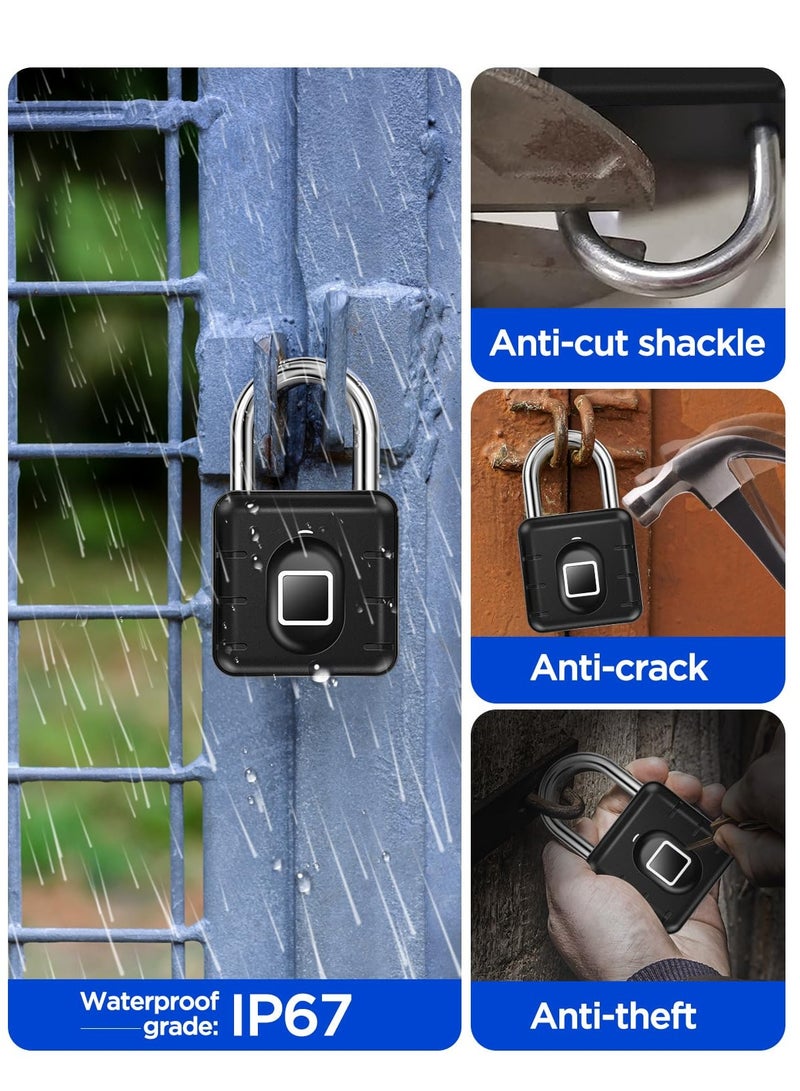 SYOSI Fingerprint Padlock Waterproof, Smart Padlock, Fingerprint Lock, Keyless Biometric Lock IP67 Outdoor/Indoor Lock Suitable for Luggage, Suitcase, Bike, Gym Locker Lock  - Image 4