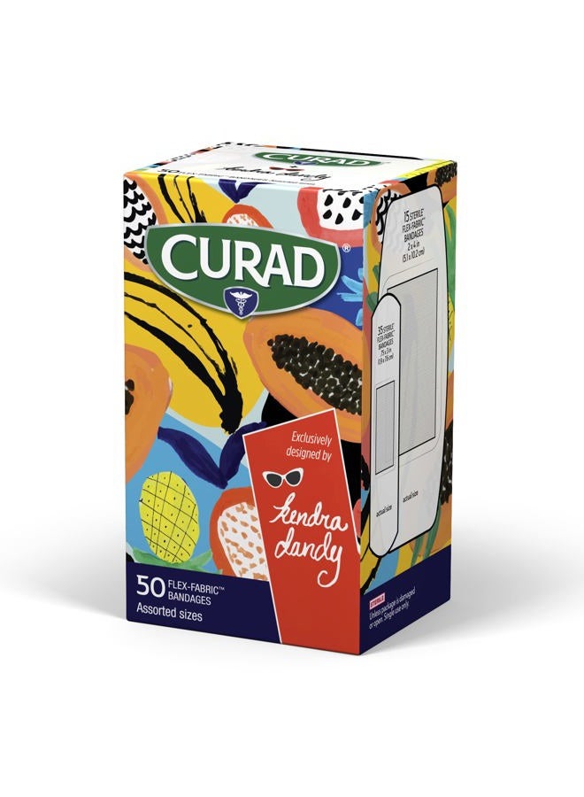 CURAD Kendra Dandy Designer Bandages, 4 Colorful Patterns, Flex-Fabric, Variety Pack with Standard & XL Bandages, 50 Count - Image 5
