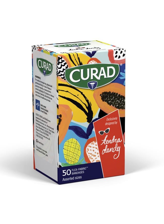 CURAD Kendra Dandy Designer Bandages, 4 Colorful Patterns, Flex-Fabric, Variety Pack with Standard & XL Bandages, 50 Count - Image 4