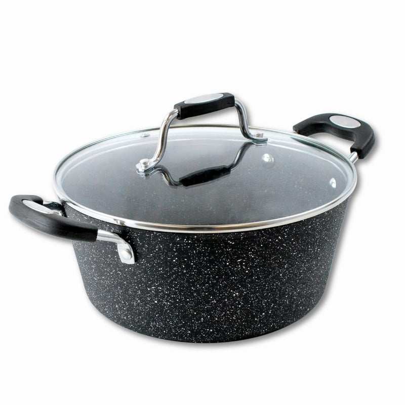 Scoville NEVERSTICK 24cm Stock Pot with Lid Small NonStick Deep Cooking Pot 35L Suitable for All Hobs Including Induction Cool Touch Handles Dishwasher Safe PFOA Free Aluminium Black