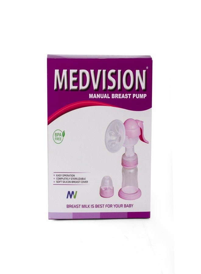 MEDVISION® Manual Breast Pump, Blue/pink/white Colour, easy massage cushion & ergonomic handle for easy & painless breast milk expression for your baby - Image 2