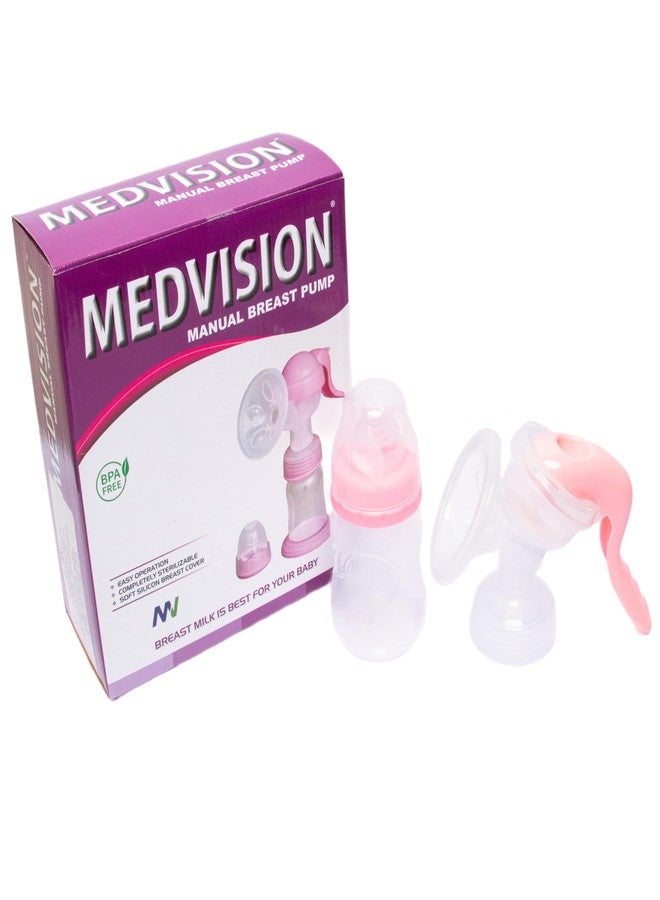 MEDVISION® Manual Breast Pump, Blue/pink/white Colour, easy massage cushion & ergonomic handle for easy & painless breast milk expression for your baby - Image 1