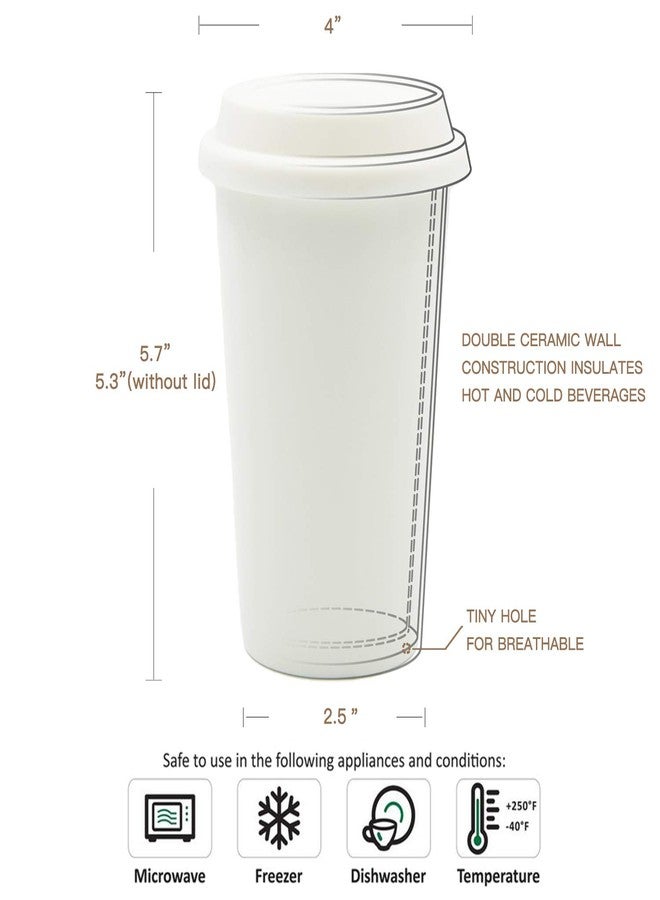 UDMG Reusable Double Wall Insulated White Ceramic Travel Coffee Cup with Lid & Sleeve, 12 fl.oz, I Am Not a Paper Cup - Image 3