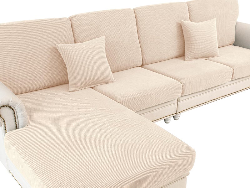 LA MEACK Couch Cushion Covers for Sectional Sofa L Shape Washable Separate Seat Chaise Couch Cover Stretch Sofa Slipcovers with 2 Pcs Pillowcases(2 Seater + 1 Chaise, Natural) - Image 1