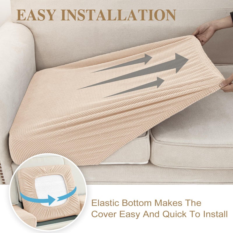 LA MEACK Couch Cushion Covers for Sectional Sofa L Shape Washable Separate Seat Chaise Couch Cover Stretch Sofa Slipcovers with 2 Pcs Pillowcases(2 Seater + 1 Chaise, Natural) - Image 5